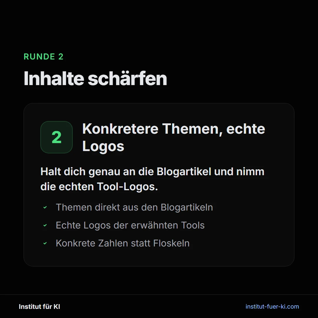 Runde 2: Echte Logos, konkrete Inhalte aus den Blogartikeln