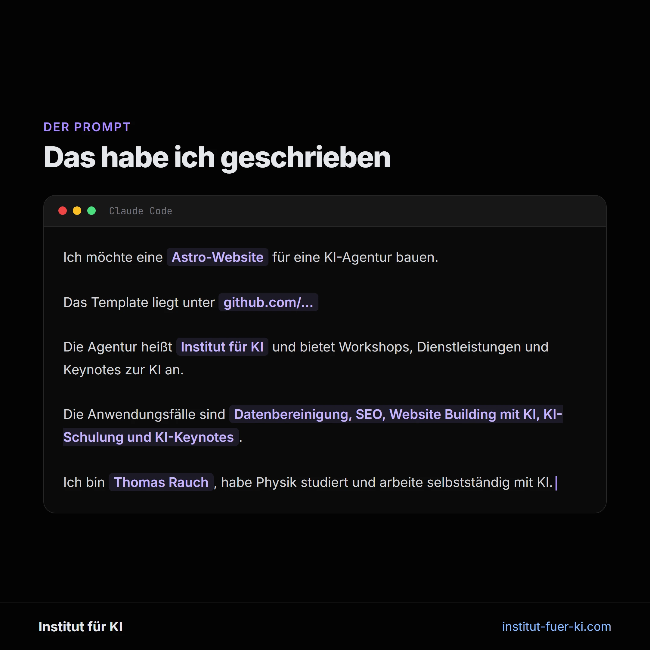 Der exakte Prompt mit dem die komplette Website per KI erstellt wurde
